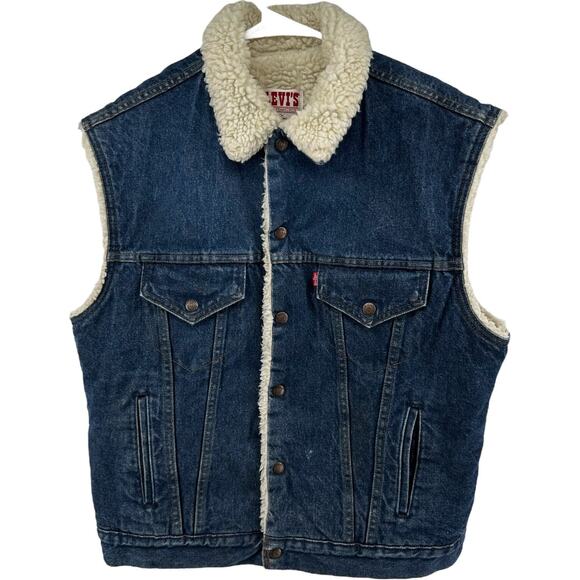 Vintage Levi's Sherpa Type III Trucker Vest 80s Jacket Denim Jean Blue L - Picture 2 of 8